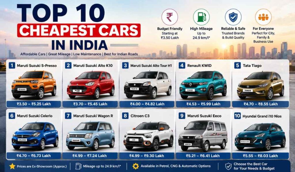 Top 10 Cheapest Cars in India